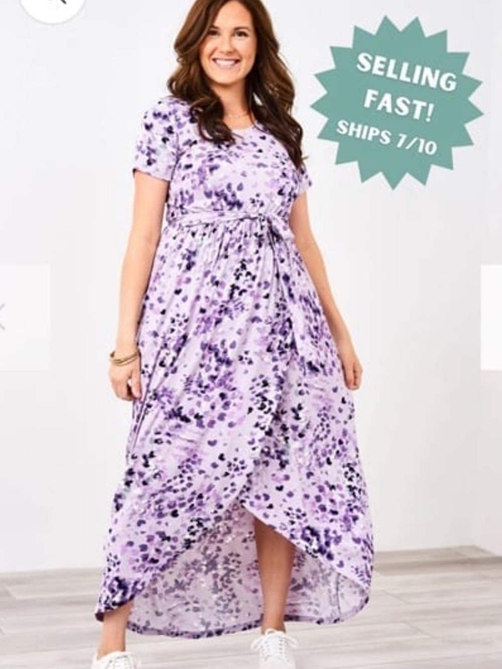 Latched Mama Lavender Floral Tie-Waist Petal Maxi Dress